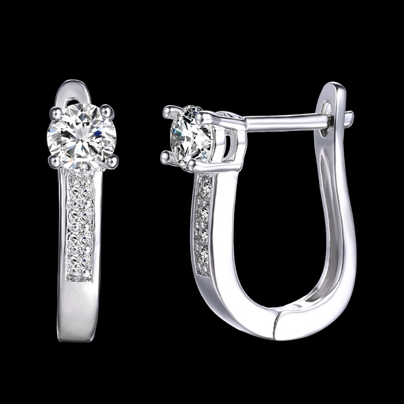 ♠♠️ +Swarovski®Diamonds Huggie Hoop Earrings in Premium White Gold Overlay - Picture 4 of 7